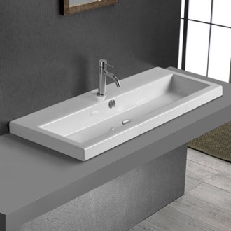 Bathroom Sink Drop In Bathroom Sink, White Ceramic, Rectangular Tecla 4002011/D